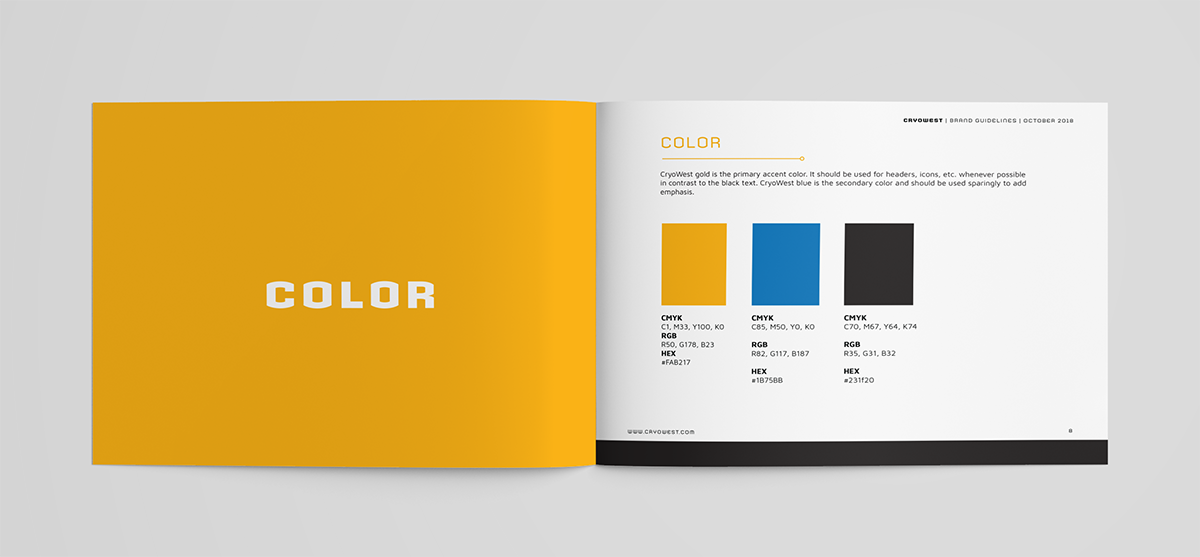 Branding Guide for CryoWest Showing Brand Colors
